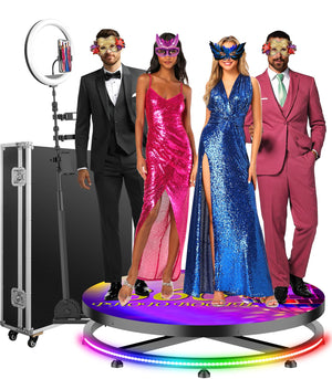 360 Photo Booth Machine for Parties with Ring Light Free Custom Logo 5 People Stand on Remote Control Automatic Slow Motion 360 Spin Photo Camera Booth 100cm 39.4 inch with Flight Case