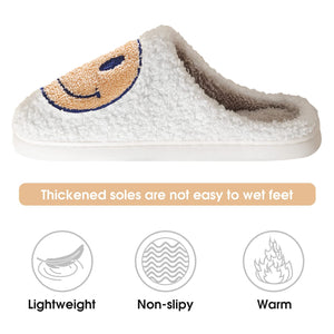 Smiley Face Slippers for Women, Retro Soft Plush Warm Slip-on Slippers, Happy Face Slippers Slip On Anti-Skid Sole House Slippers Cozy Indoor Outdoor Slippers with Memory Foam for Men Women