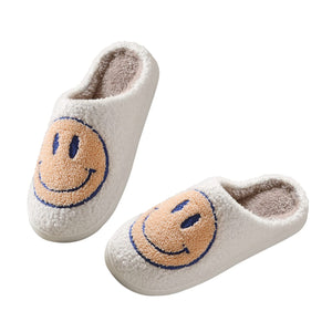 Smiley Face Slippers for Women, Retro Soft Plush Warm Slip-on Slippers, Happy Face Slippers Slip On Anti-Skid Sole House Slippers Cozy Indoor Outdoor Slippers with Memory Foam for Men Women