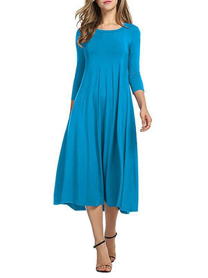 Women Cotton Elegant 3/4 Sleeve Polyester Casual Dresses