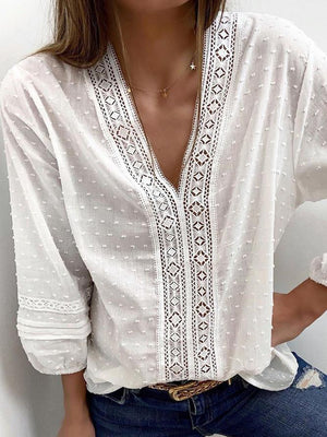 Ladies V-neck 3/4 sleeve casual blouse