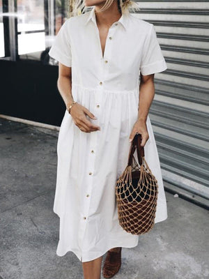 Women Buttoned Paneled Solid Casual Shirt Dresses