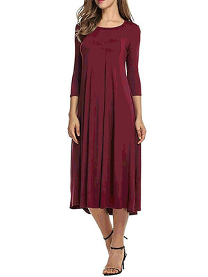 Women Cotton Elegant 3/4 Sleeve Polyester Casual Dresses