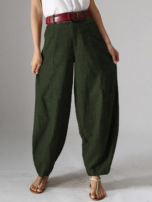 Casual Pure Color Baggy Pockets Harem Pants For Women