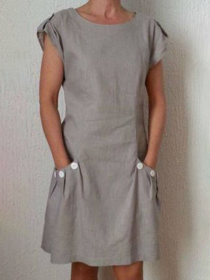 Women Round Neck Short Sleeve Zipper Casual Dresses