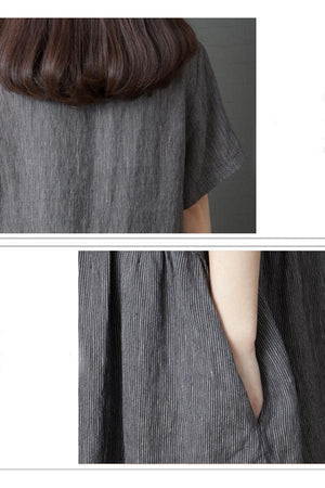 Buttoned Side Pockets Linen Maxi Dress