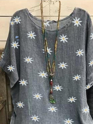 Gray Round Neck Printed Casual Shirts & Tops