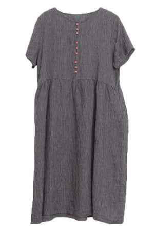 Buttoned Side Pockets Linen Maxi Dress