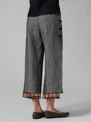 Button Ethnic Print Layered Pants