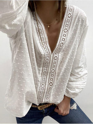 Ladies V-neck 3/4 sleeve casual blouse