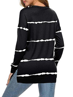 Tie-dye prints stripes loose round neck long-sleeved t-shirt blouses